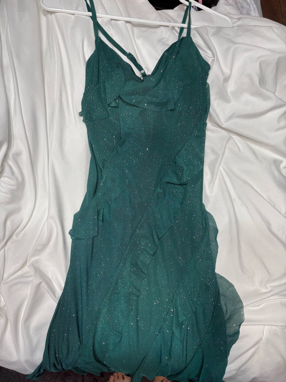 T.J.Maxx Emerald Green Sparkle Ruffle Maxi Dress